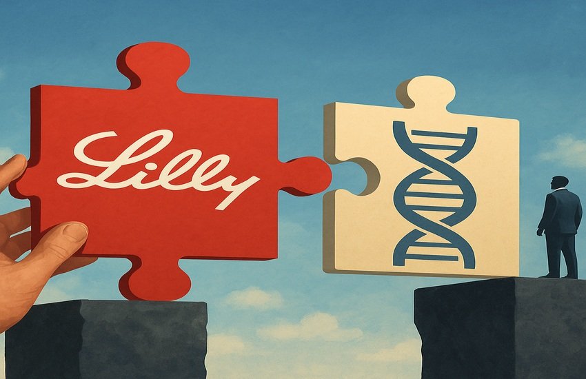 Puzzle pieces symbolizing Eli Lilly and gene therapy joining together